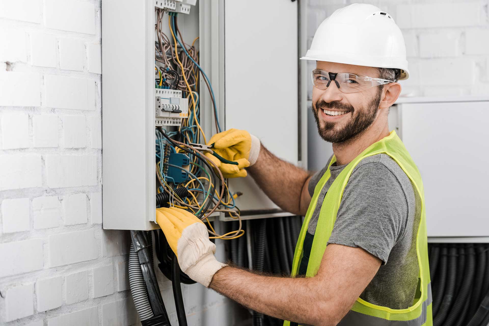 Professional electrician working